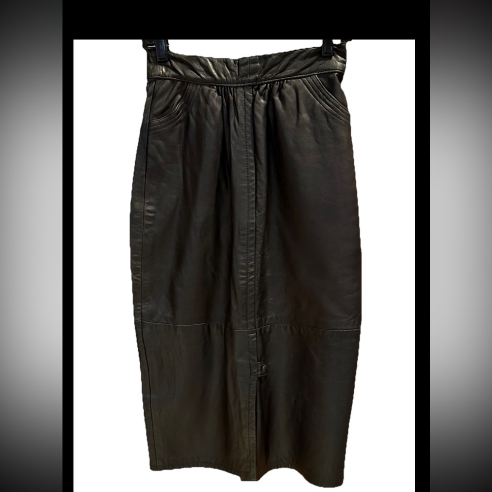 Vintage Black Leather Pencil Midi Skirt Size 40/8